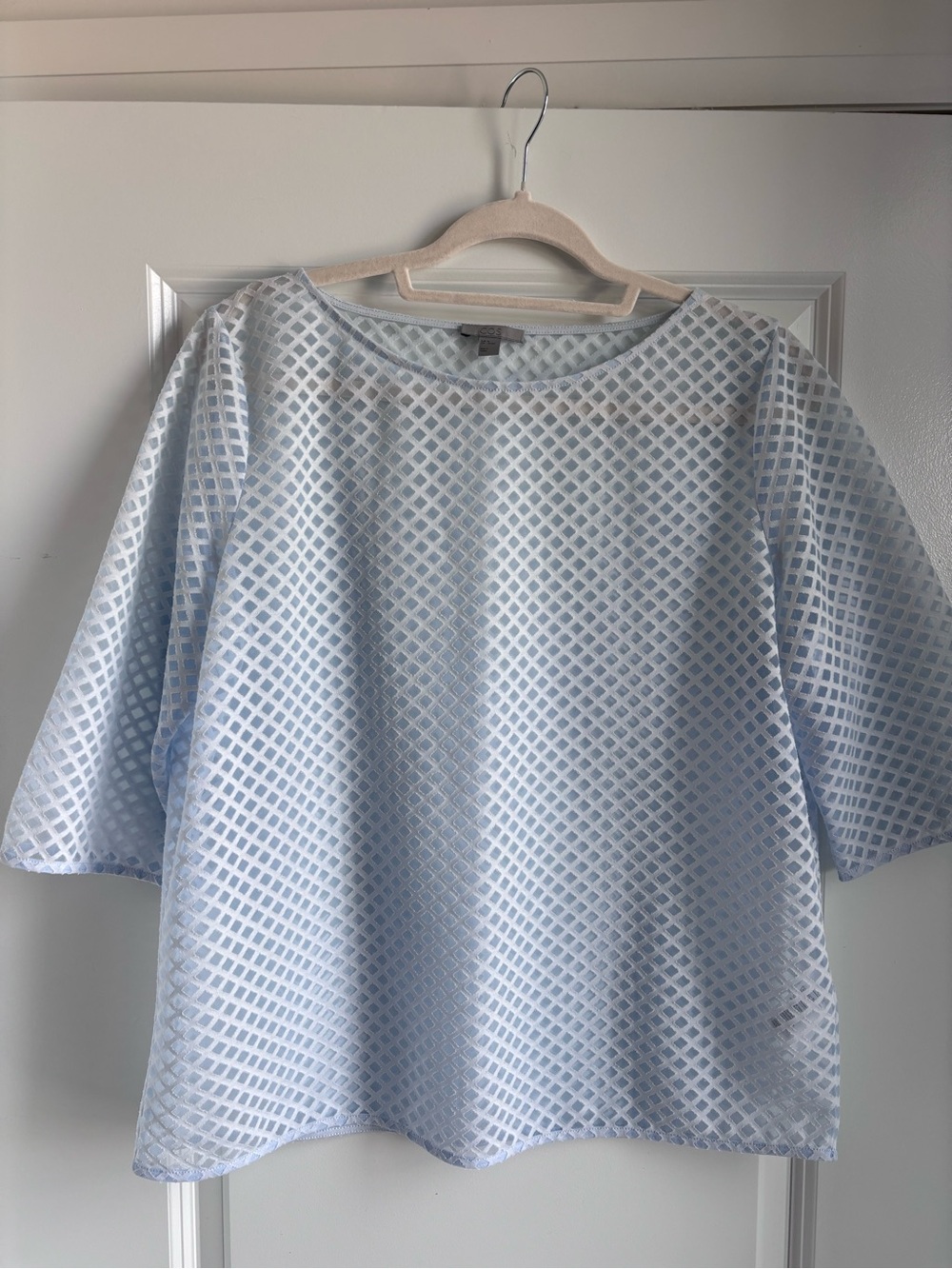 COS Pale Blue Lattice-Print Tunic Top - Size M